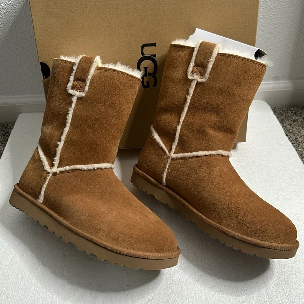 Ugg women classic short spill seam tan brown boot size 10new warm fall winter
